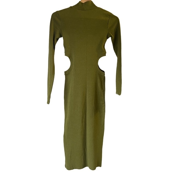 Zara Ribbed cut out long sleeve mock neck midi dress - Picture 6 of 7
